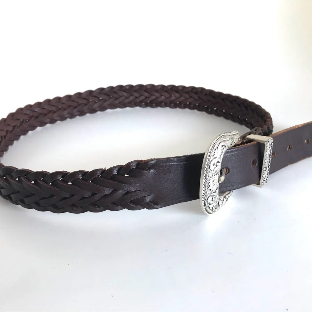 Vintage 90’s Brown Leather Braided Belt (M)